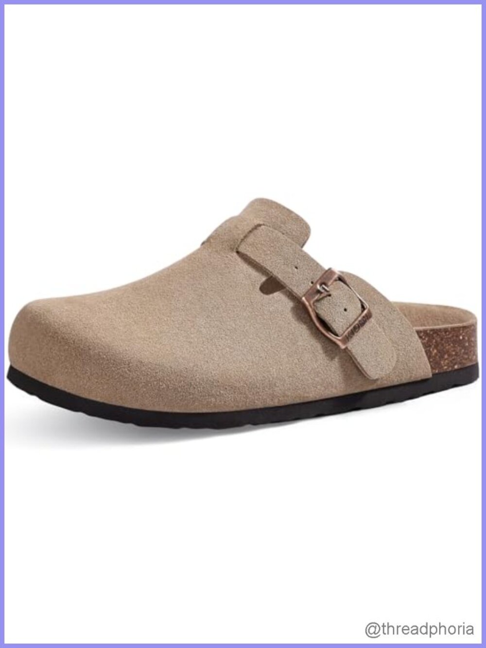 Vegan Suede Clogs Mules with Cork Footbed Slip-On Comfort Shoes